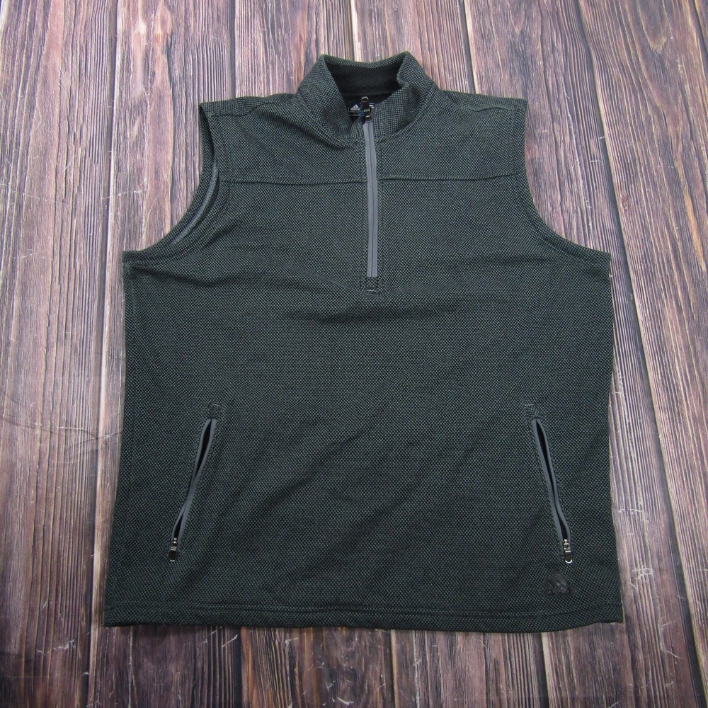 Adidas Sweater Vest Mens L Green Mock Neck 1/4 Zip Pockets Polyester Golf
